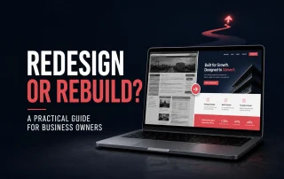 website redesign or rebuild featured v2 Website redesign or rebuild guide showing an outdated site transformed into a modern website